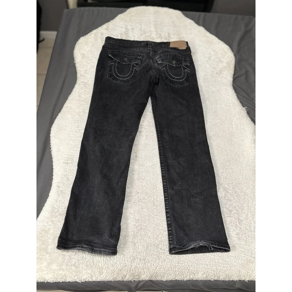 True Religion Ricky Relaxed‎ Straight Jeans Men's 36x32 Black Faded Flap Pocket